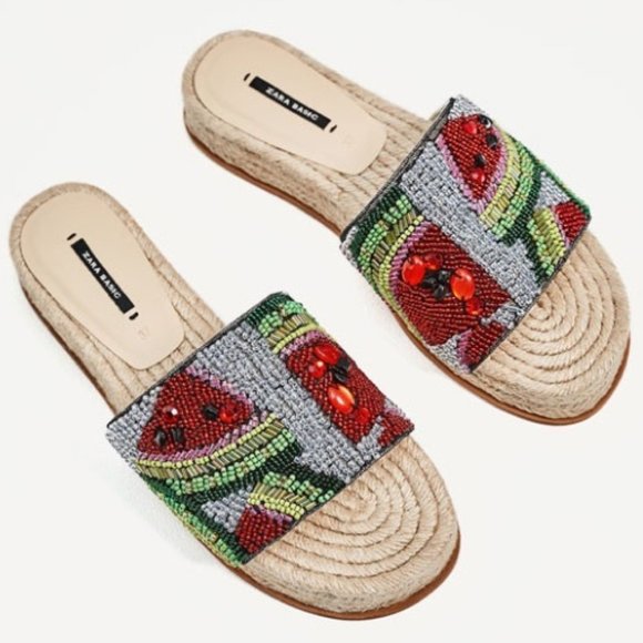 Zara Shoes - Zara 6.5 Beaded Watermelon Slide Espadrille